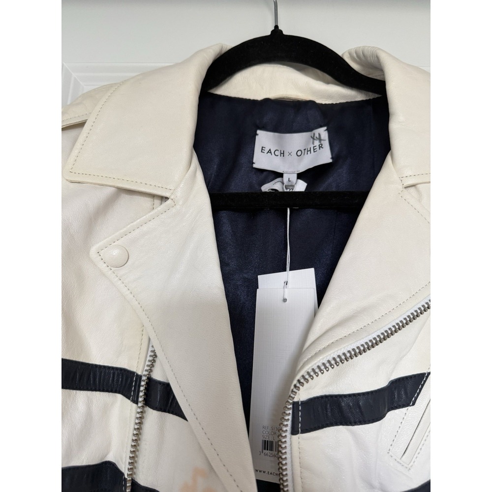 Each X Other NWT Stripe White Leather Jacket Women's Size L Biker Limited moto - Picture 5 of 7